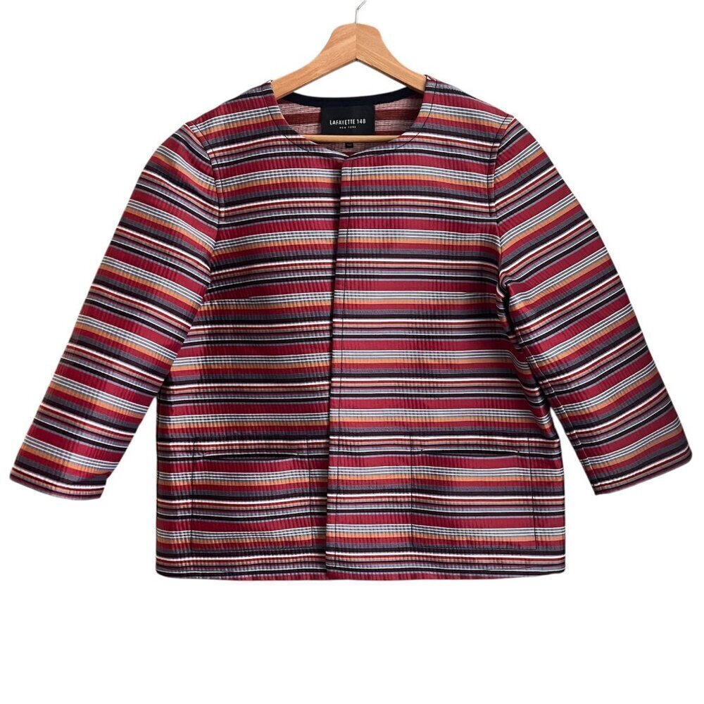 Lafayette 148 New York Women Open Blazer Jacket Sz 12 Striped Office Careerwear